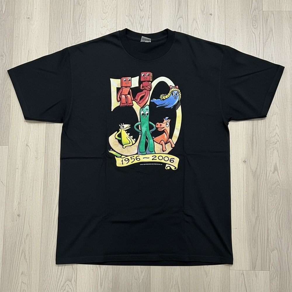 Gumby 50th Anniversary 1956-2006 XL  Hanes Tshirt Heavyweight Black Graphic